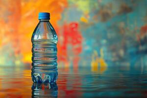 Water Bottle Reflection on Rippling Water with Abstract Background photo