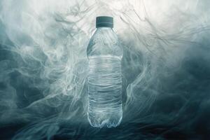 A Plastic Water Bottle Stands in a Misty, Ethereal Setting photo