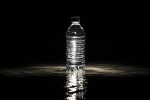 A Single Water Bottle Standing in Still Water, Illuminated from Below photo