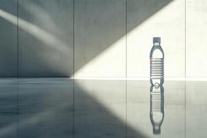 A Single Water Bottle Reflecting on a Smooth Floor photo