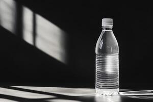 A Single Water Bottle Stands in Shadowed Light photo