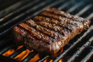 Grilled Steak Cooking Over Open Flames photo