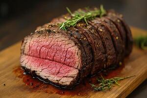 Roasted Beef Sliced Rosemary Herb Garnish photo