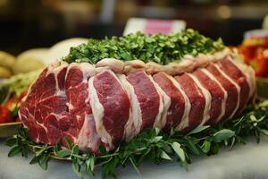 A large piece of meat on a table photo
