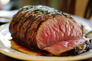 Roasted Beef Tenderloin Sliced Beautifully Plated photo