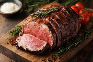 Roasted Beef Rosemary Garnish Delicious Food photo