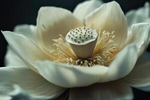 Delicate White Lotus Flower Center Close Up photo