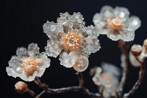 Delicate Flowers Covered In Sparkling Dew Drops photo