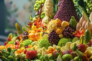 Vibrant Colorful Fruit And Flower Arrangement photo