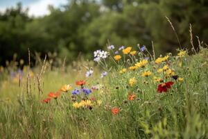 Wildflowers bloom in a vibrant summer meadow photo