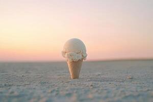 Vanilla Ice Cream Cone Sunset Desert Landscape photo