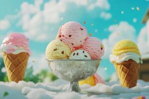 Sweet Summer Ice Cream Scoops In Bowl photo