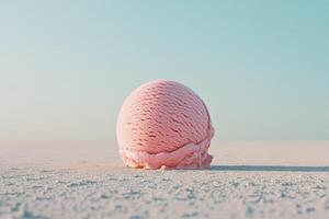 Pink Ice Cream Scoop Melts On Sandy Surface photo
