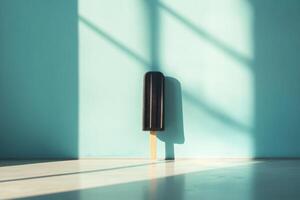 Chocolate popsicle stands against a teal wall photo