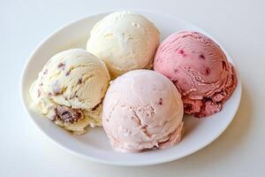 Four Scoops Of Delicious Ice Cream On A Plate photo