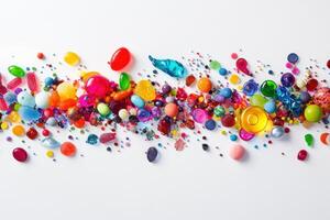 Colorful candies and sweets arranged in a vibrant stream photo