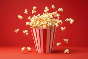 Red Striped Bucket Overflowing With Popcorn photo