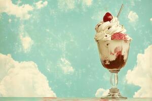 Delicious Ice Cream Sundae Against A Cloudy Sky photo