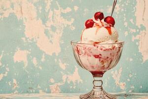 Delicious Ice Cream Sundae With Cherries photo