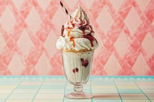 Delicious Creamy Ice Cream Sundae Treat photo