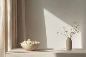 Sunlit Still Life with Popcorn and Dried Flowers photo