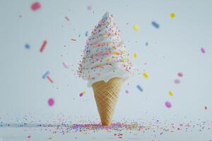A Sprinkled Ice Cream Cone With Colorful Decorations photo