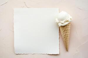 Blank note and vanilla ice cream cone photo