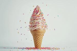 Soft Serve Ice Cream Cone With Colorful Sprinkles photo