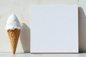 Ice cream cone beside a blank white canvas photo