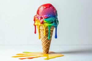 Rainbow Ice Cream Cone Melts Slowly Downwards photo
