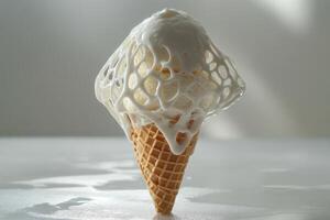 Ice cream cone encased in a white sugary lattice photo