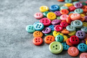 Colorful buttons scattered on a gray surface photo