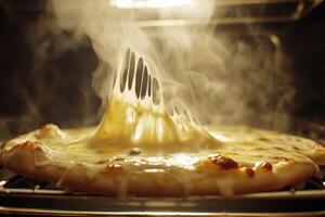 Melted Cheese Pizza Baking Oven Delicious Food photo