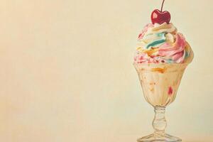 Colorful Swirled Ice Cream Sundae With Cherry photo