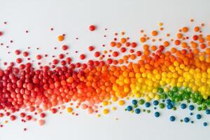 Rainbow colored spheres arranged in a wave pattern photo