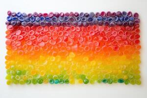 Rainbow Colored Gummy Candies Arranged In Rows photo