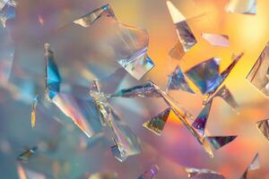 Shattered Glass Fragments Displaying Iridescent Colors photo