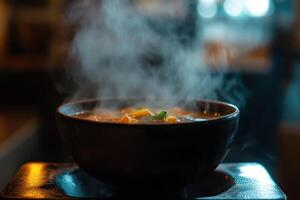 Steaming Bowl Of Hot Soup Delicious Food photo