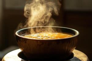 Steaming Bowl Of Vegetable Soup A Warm Meal photo