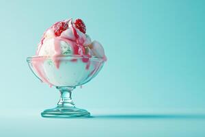 Melted Ice Cream Sundae With Raspberries And Meringue photo