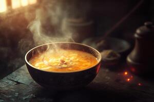 Steaming Bowl Of Hearty Lentil Soup photo