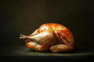 Roasted Turkey On Dark Wooden Surface photo