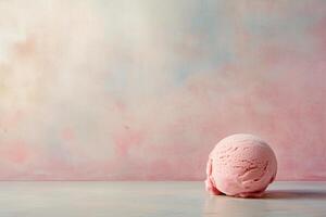 Pink Ice Cream Scoop Against Pastel Background photo