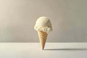 Single Scoop Vanilla Ice Cream in Waffle Cone photo