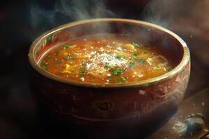 Steaming Bowl of Aromatic Vegetable Soup photo