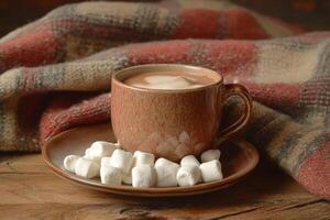Cozy Hot Chocolate with Marshmallows and Blanket photo