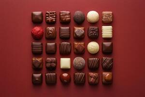 Assorted Chocolate Candies Arranged In A Grid Pattern photo
