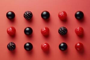 Red and black spheres arranged in a grid pattern photo