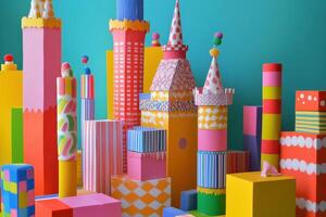 Colorful Cardboard Cityscape Imaginative Structures photo