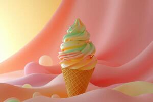 Pastel Swirl Ice Cream Cone On Soft Background photo